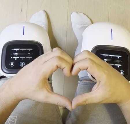 Electric knee massager showing heat and vibration therapy for arthritis and stiffness relief